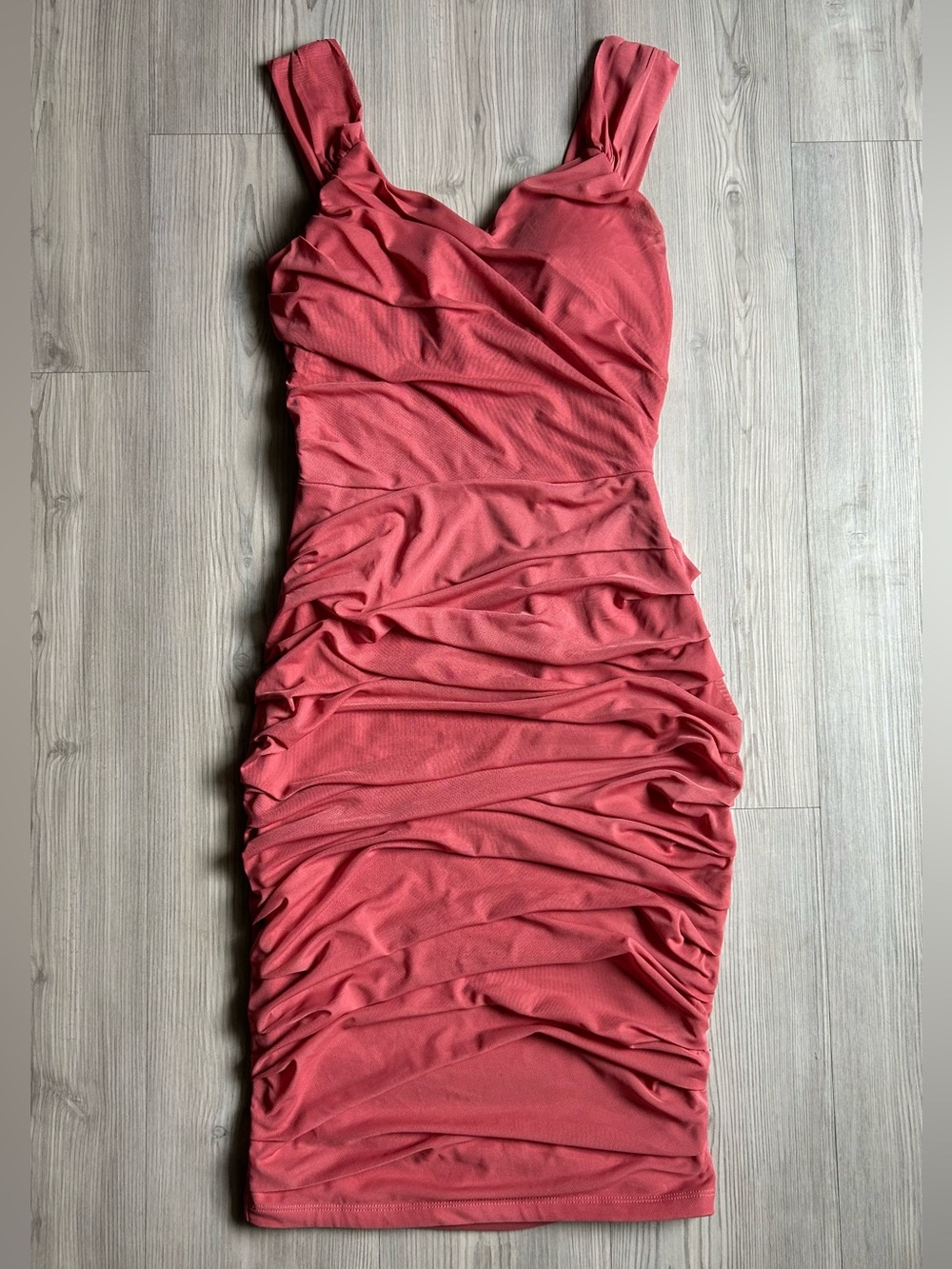 Express Coral Ruched Mini Dress